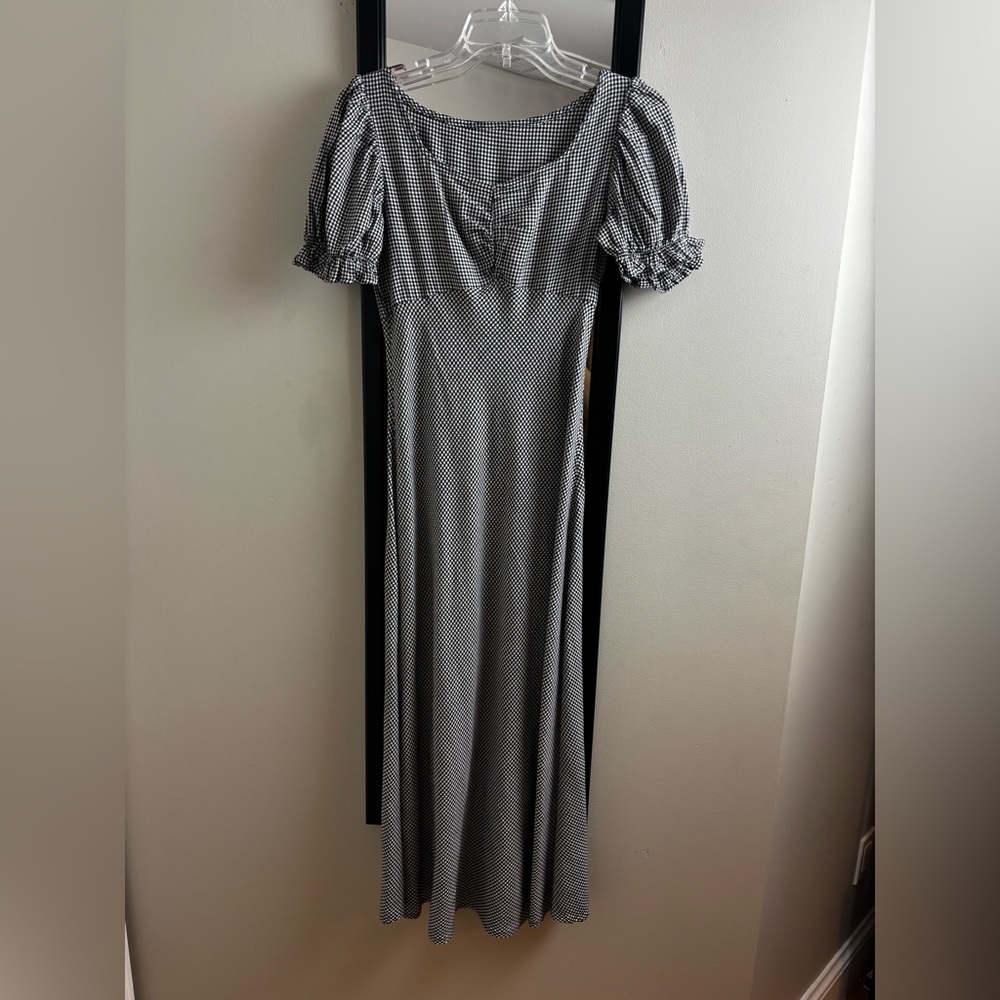 Handmade  Black and White Gingham Maxi Dress cotton blend scoop neck
